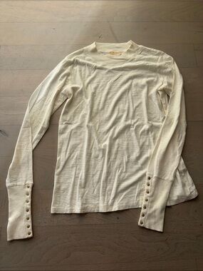 Nation LTD Cream Mock Turtle Neck Long Sleeve Ribbed Tee with Gold Snap Sleeves